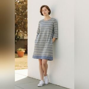 NWT | Nautica 3/4 Sleeves Cotton Blend Dress | XXL | Gray & Blue Stripes